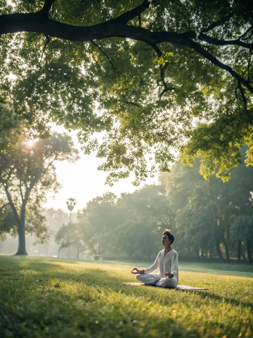 A serene image of participants practicing yoga outdoors in a park in Marseille, emphasizing relaxation and mindfulness.