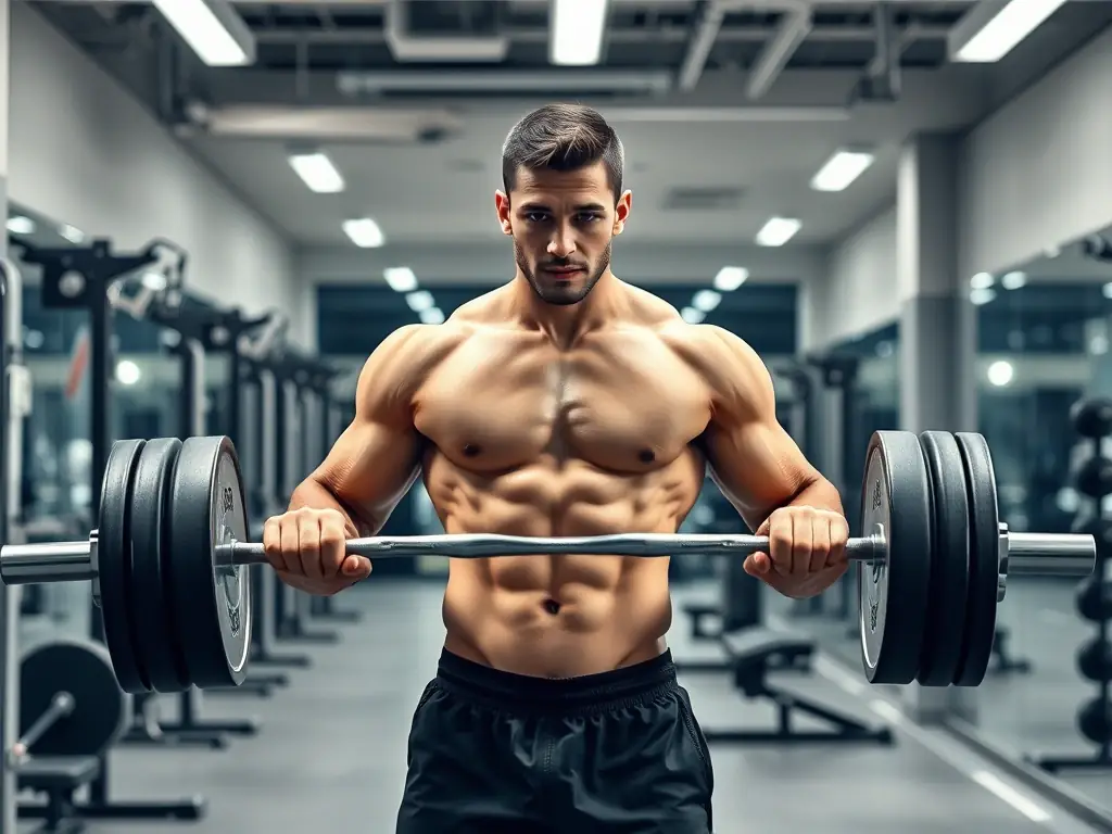 A person is lifting weights at a MEF gym, focusing on building strength and muscle mass under the guidance of a trainer.