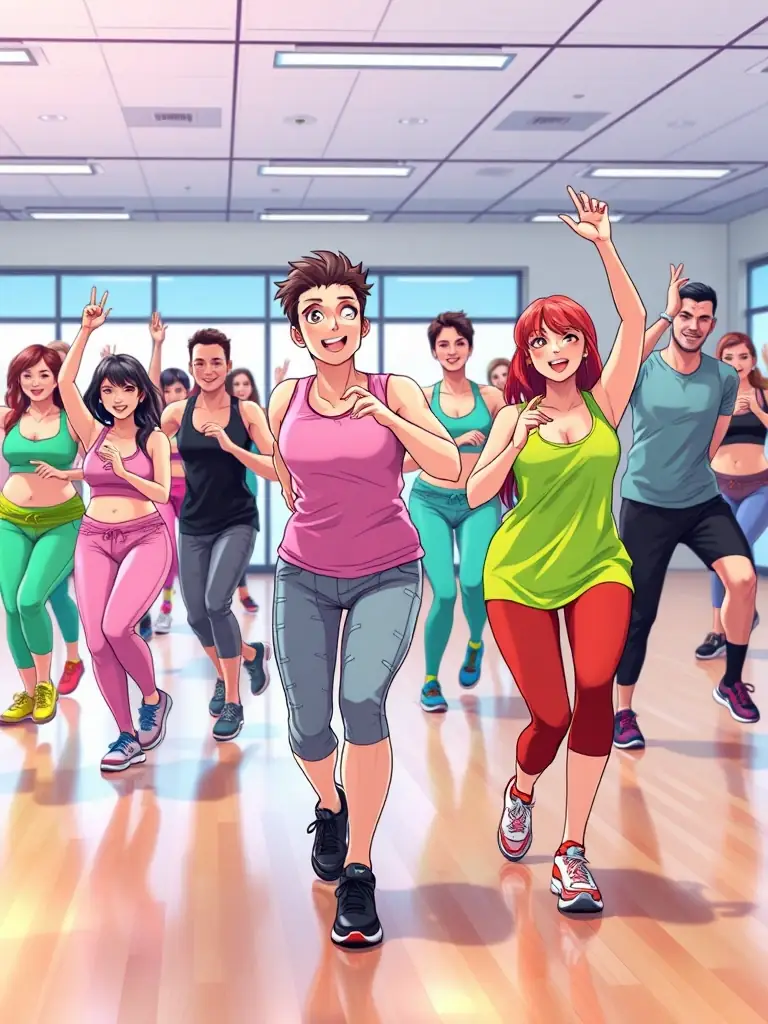 A dynamic image of a group of people participating in a Zumba class at MEF Marseille en Forme, showcasing energy and community spirit.